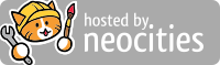 Icon saying 'Hosted by neocities', with Neocities' mascot Penelope the cat